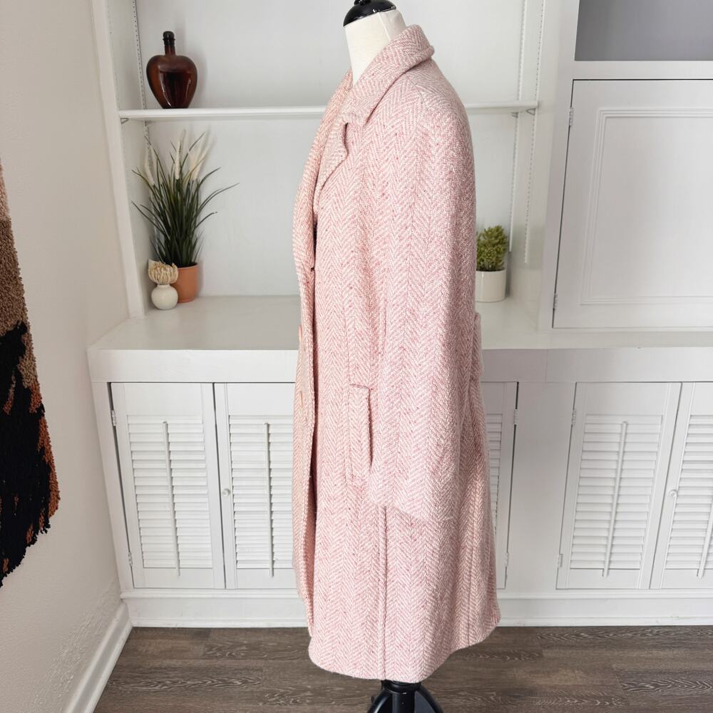 Vintage Gallery Pink Wool Herringbone Tweed Longline Coat Size S/M - Picture 2 of 7